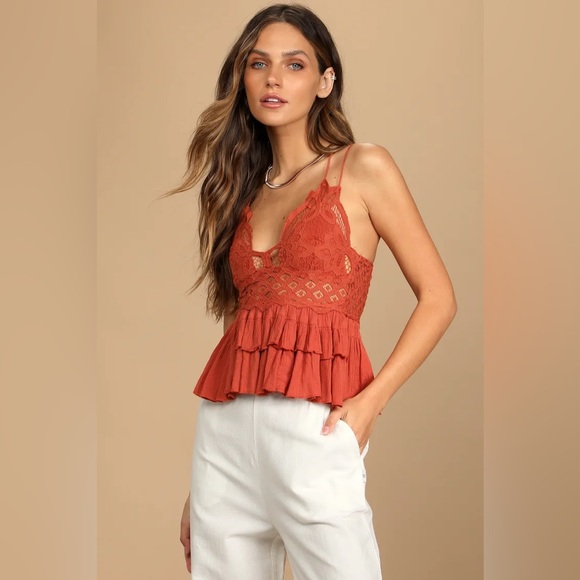FREE PEOPLE ADELLA TIERED RUFFLE AND LACE CAMI TOP - Picture 10 of 12